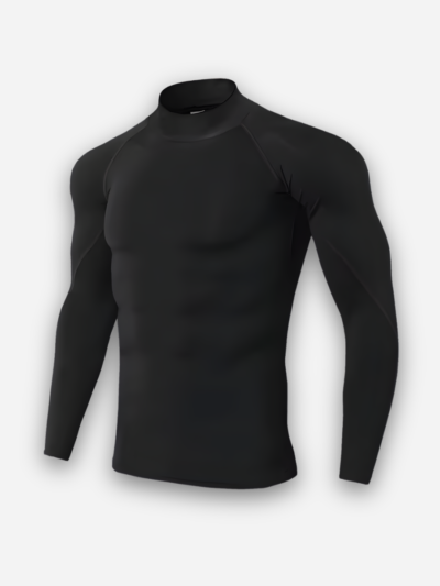 Black compression shirt long sleeve with a mock neck and raglan sleeves