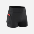 Black athletic boxer briefs with a side pocket holding a red phone