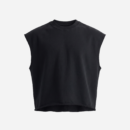 Black heavyweight mens tank top with a boxy cropped cut, crew neck and raw-edge armholes