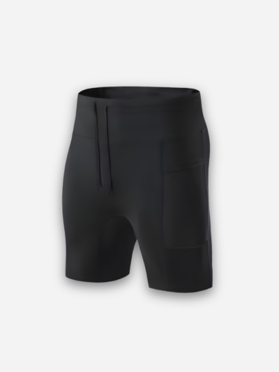 Black compression half-tights with a drawcord waistband and a deep side pocket