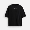Black oversized tee with dropped shoulders and a small white Pheuw logo on the chest